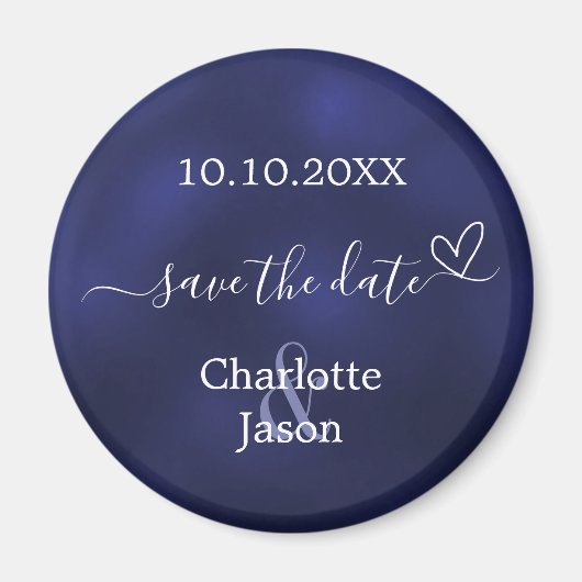 Navy blue heart wedding Save the Date Magneet (Voorkant)