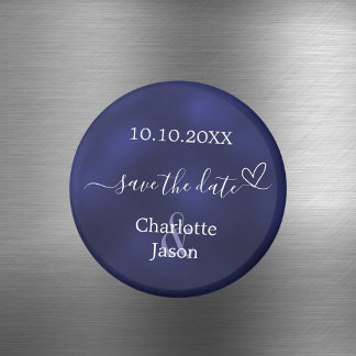 Navy blue heart wedding Save the Date Magneet