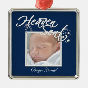 Navy Blue Heaven Sent Baby Boy Foto Ornament