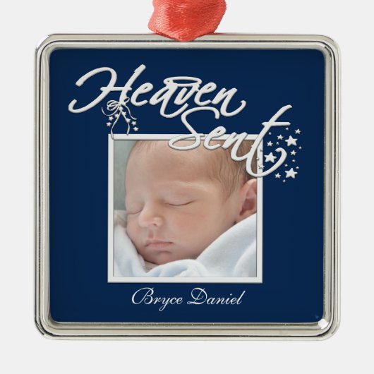 Navy Blue Heaven Verzonden Baby Boy Foto Ornament (Voorkant)