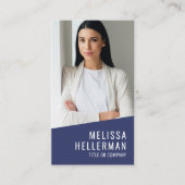 Navy Blue Hedendaagse Foto QR Code Logo Verticaal Visitekaartje (Voorkant)