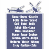 Navy Blue Helicopter Phonetic Alphabet Cool Sticker (Voorkant)