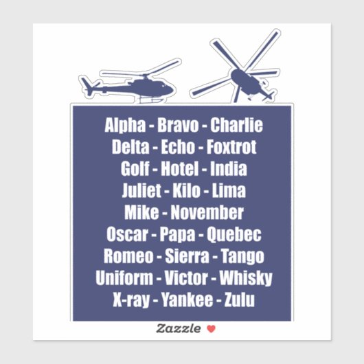 Navy Blue Helicopter Phonetic Alphabet Cool Sticker (Vel)