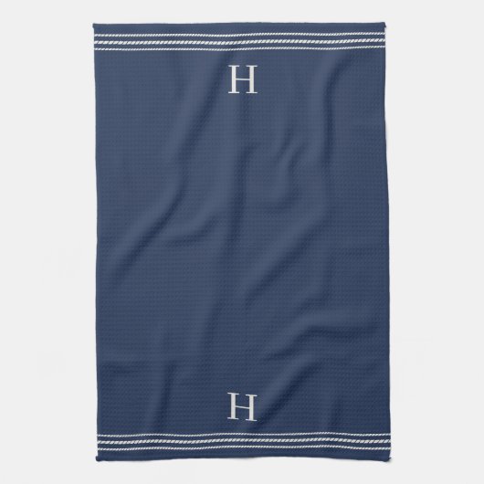 Navy blue | Helling Stripe Monogram Theedoek (Verticaal)