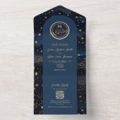Navy Blue Hemelse Huwelijk All In One Uitnodiging (Binnen)
