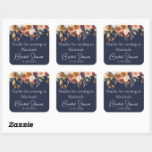 Navy Blue Herfst Bloemen Vrijgezellenfeest Favorie Vierkante Sticker (Vel)