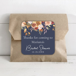 Navy Blue Herfst Bloemen Vrijgezellenfeest Favorie Vierkante Sticker