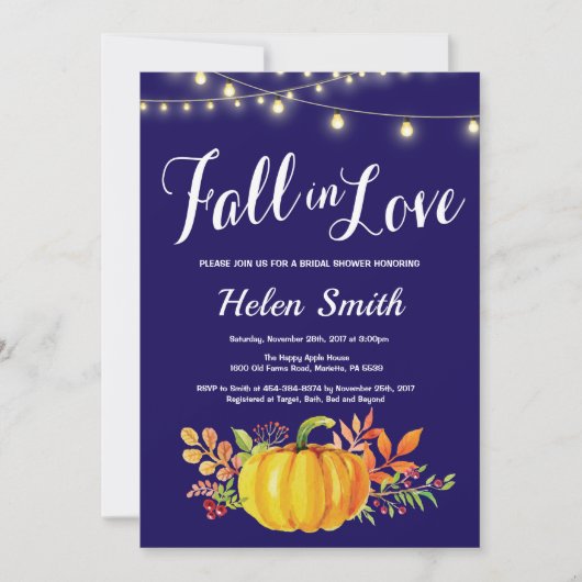 Navy Blue Herfst Bridal Shower Kaart (Voorkant)