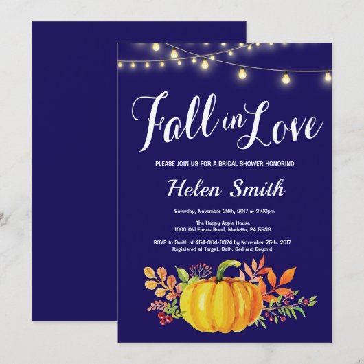 Navy Blue Herfst Bridal Shower Kaart (Voorkant / Achterkant)