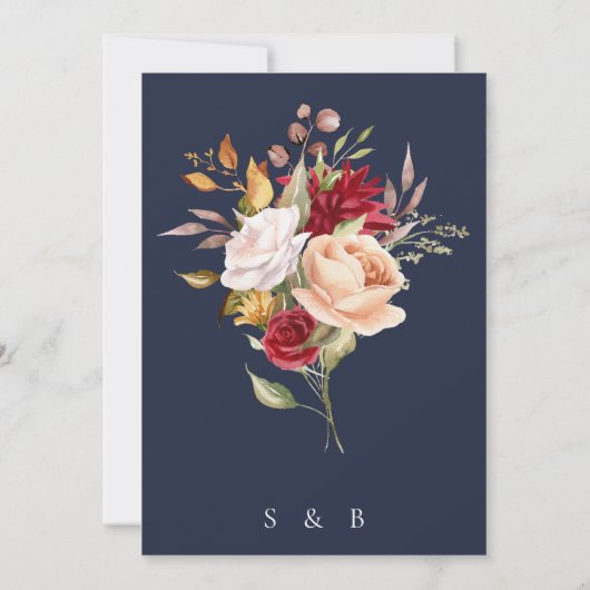 Navy Blue Herfst Floral bruiloft uitnodiging (Achterkant)