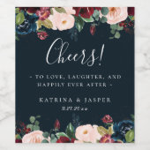 Navy Blue Herfst Floral Lijst bruiloft Wijn Etiket (Enkel label)