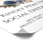 Navy Blue Herfst Floral Pumpkin Sociale Afstand Poster (Hoek)