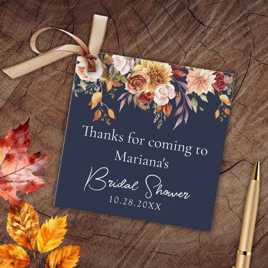 Navy Blue Herfst Floral Vrijgezellenfeest Bedankjes Labels