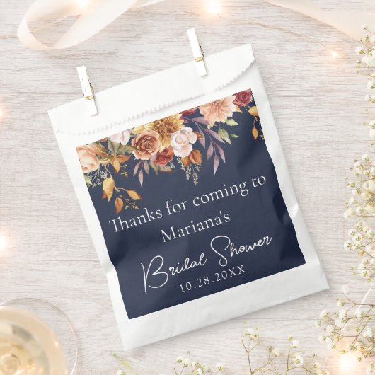 Navy Blue Herfst Floral Vrijgezellenfeest Bedankzakje (Geknipt)