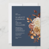 Navy Blue Herfst Floral Wedding Kaart (Voorkant)