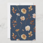 Navy Blue Herfst Floral Wedding Kaart (Achterkant)