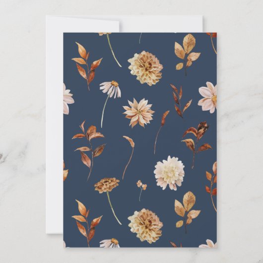 Navy Blue Herfst Floral Wedding Kaart (Achterkant)