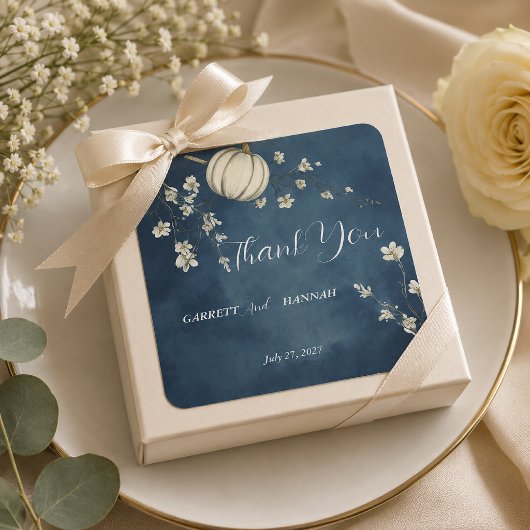Navy Blue Herfst Pompoen Trouwen Vierkante Sticker