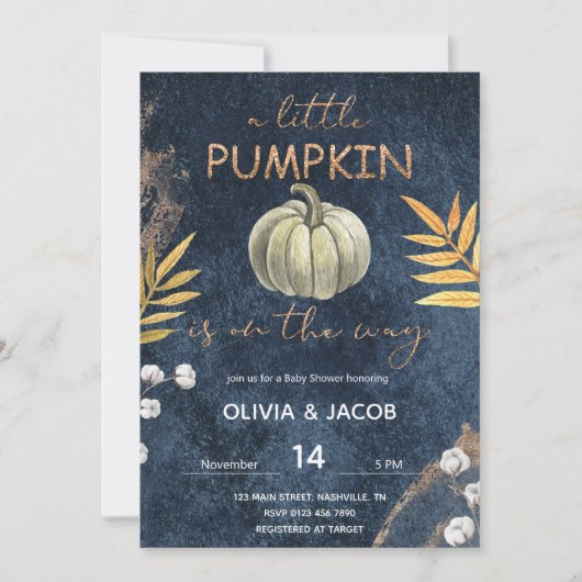 Navy Blue Herfst Pumpkin-Baby shower Kaart (Voorkant)