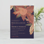 Navy blue herfst rode florale bruiloft kaart (Staand voorkant)