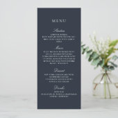 Navy Blue Herfst Winter Elegant Wedding Menu (Staand voorkant)