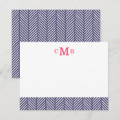 Navy Blue Herringbone Custom Monogram Stationery Notitiekaartje (Voorkant / Achterkant)