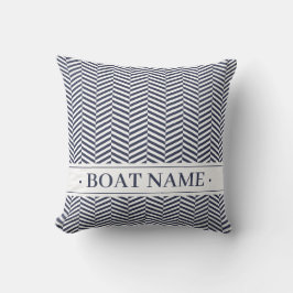 Navy Blue Herringbone Decor met Boat Name. Buitenkussen