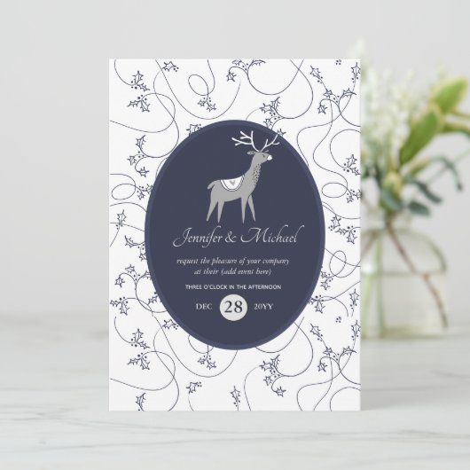 Navy Blue Hert Folklore Kerst Xmas ELKE FEESTJE Pa Kaart (Staand voorkant)