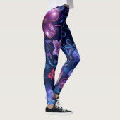 Navy Blue Hibiscus Bloemd Leggings (Rechts)