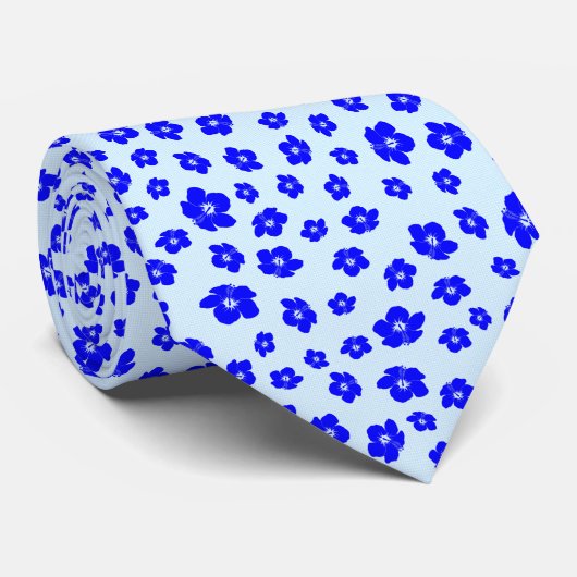 Navy Blue Hibiscus Floral Stropdas (Opgerold)