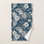 Navy Blue Hibiscus Monstera Tropical Botanical Bad Handdoek (Handdoek)