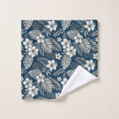 Navy Blue Hibiscus Monstera Tropical Botanical Bad Handdoek (Wasdoekje)