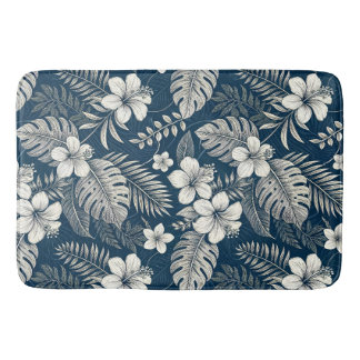 Navy Blue Hibiscus Monstera Tropical Botanical Badmat