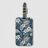 Navy Blue Hibiscus Monstera Tropical Botanical Bagagelabel (Voorkant (verticaal))