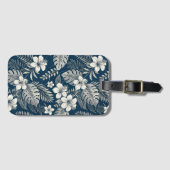 Navy Blue Hibiscus Monstera Tropical Botanical Bagagelabel (Voorkant (horizontaal))