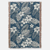Navy Blue Hibiscus Monstera Tropical Botanical Deken (Voorkant Verticaal)