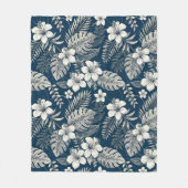 Navy Blue Hibiscus Monstera Tropical Botanical Fleece Deken (Voorkant)