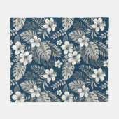 Navy Blue Hibiscus Monstera Tropical Botanical Fleece Deken (Voorkant (Horizontaal))