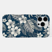 Navy Blue Hibiscus Monstera Tropical Botanical iPhone Hoesje (Achterkant horizontaal)
