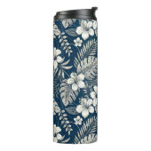 Navy Blue Hibiscus Monstera Tropical Botanical Thermosbeker (Gedraaid links)