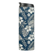 Navy Blue Hibiscus Monstera Tropical Botanical Thermosbeker (Geroteerd rechts)