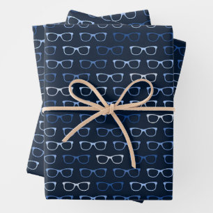 Navy Blue Hipster glazen patroon Nerd Inpakpapier Vel