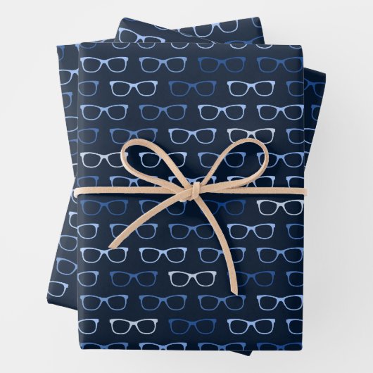 Navy Blue Hipster glazen patroon Nerd Inpakpapier Vel (In situ)