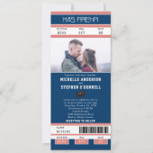 Navy Blue Hockey Ticket Wedding Kaart (Voorkant)