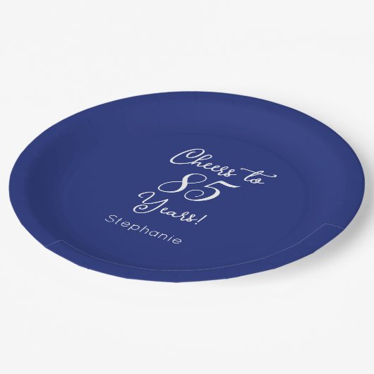 Navy Blue Hoera voor 85 jaar 85ste verjaardag Papieren Bordje (Gekanteld)