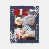 Navy Blue Holiday Foto Distress Snowflakes Fleece Deken (Voorkant)