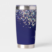 Navy Blue Holographic Silver Glitters Monogram Geïsoleerde Drinkbeker (Voorkant)