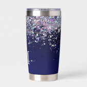 Navy Blue Holographic Silver Glitters Monogram Geïsoleerde Drinkbeker (Achterkant)