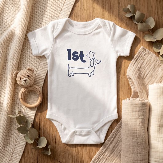 Navy Blue Hond 1e Babyborrel Romper