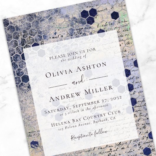 Navy Blue Honeycomb Bloemen bruiloft Kaart